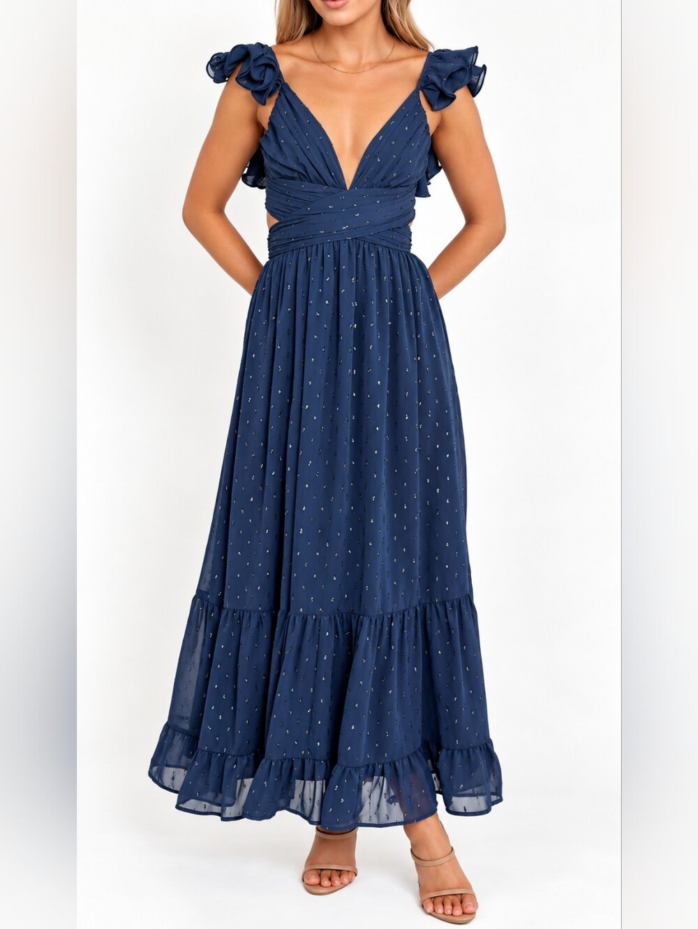Petal & Pup Navy Maxi Dress with Metallic Dot Detail